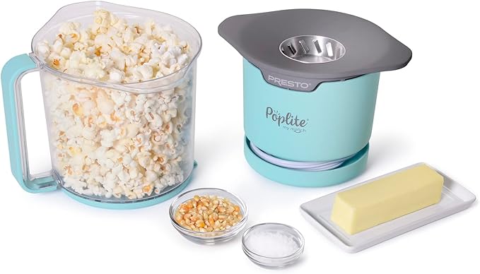 Presto 04811 PopLite My Munch Hot Air Popcorn Popper - Personal Sized, Built-In Serving Bowl, Compact Design, 8 Cups, Blue