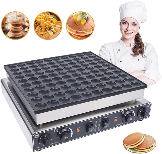 100PCS Mini Dutch Pancake Baker, Electric Waffle Maker Machine Nonstick, Poffertjes Maker Dorayaki Baker 1.8 Inches for Home and Restaurants, 110V, 3400W