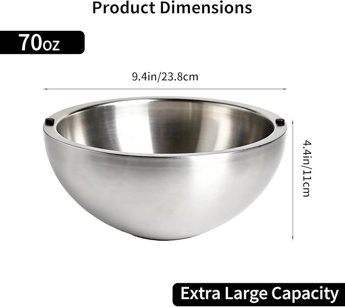 Dip Chiller Bowl 2 Pack- 70 OZ Large Capacity, Frozen Ice Stainless Steel Insulated Party Serving Bowl, Salad Pod for Parties Salsa, Guacamole, Condiments, Sauces, Keeps Food Hot or Cold