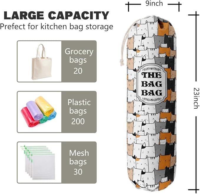 Grocery Bags Holder Organizer For Shopping Bags, Wall Mount Plastic Bags Storage Container Dispensers, Pet Lovers Home Kitchen Bags, The Bag Bag Grocery Bag Holder, Gifts For Women Cat Mom Dad (G-37)