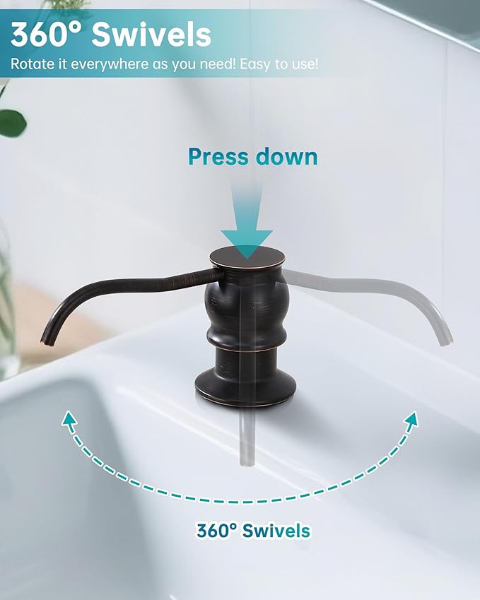 Brass Kitchen Soap Dispenser, Oil Rubbed Bronze in Sink Liquid Dish Soap Dispenser, Under Sink Hand Metal Dispenser Pump, 47.2" Silicone Long Tube for 0.79 "- 1.38" Bottle Mouths