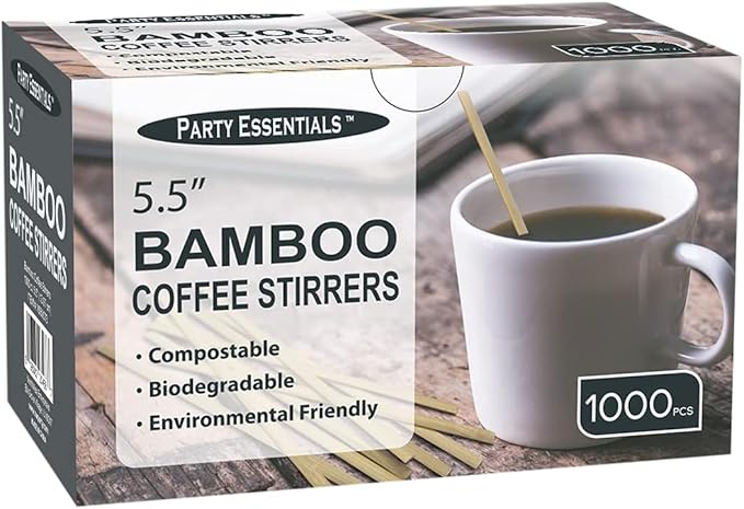 Party Essentials Bamboo 5.5" Coffee Stirrers/Beverage Stir Sticks, 1000-Count, Natural