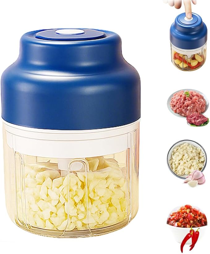 Electric Garlic Chopper, 2026 Upgraded Food Processor, USB Rechargeable Portable Wireless Veggie Chopper with 6 Stainless Steel Blades for Garlic Onion Chili Nuts Meat (blue, 250ml)