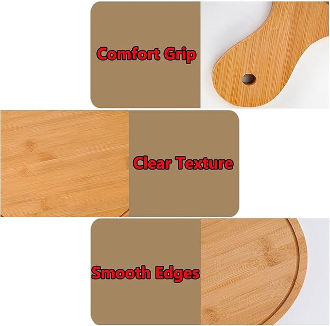 6 Pack Pizza Board Set – Premium Wooden Pizza Plates for Serving & Cutting, Round Bamboo Pizza Plate with Handle, Durable & Lightweight for Home & Restaurant (Up to 13 Inches),13inch