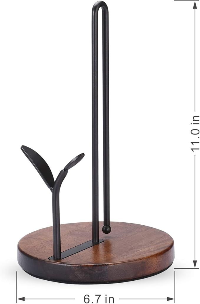 Standing Paper Towel Holder, Kitchen Paper Hanger Rack, Simply Tear Wooden Paper Towel Organizer Roll Dispenser for Cabinet Countertop Dining Room Table, Black