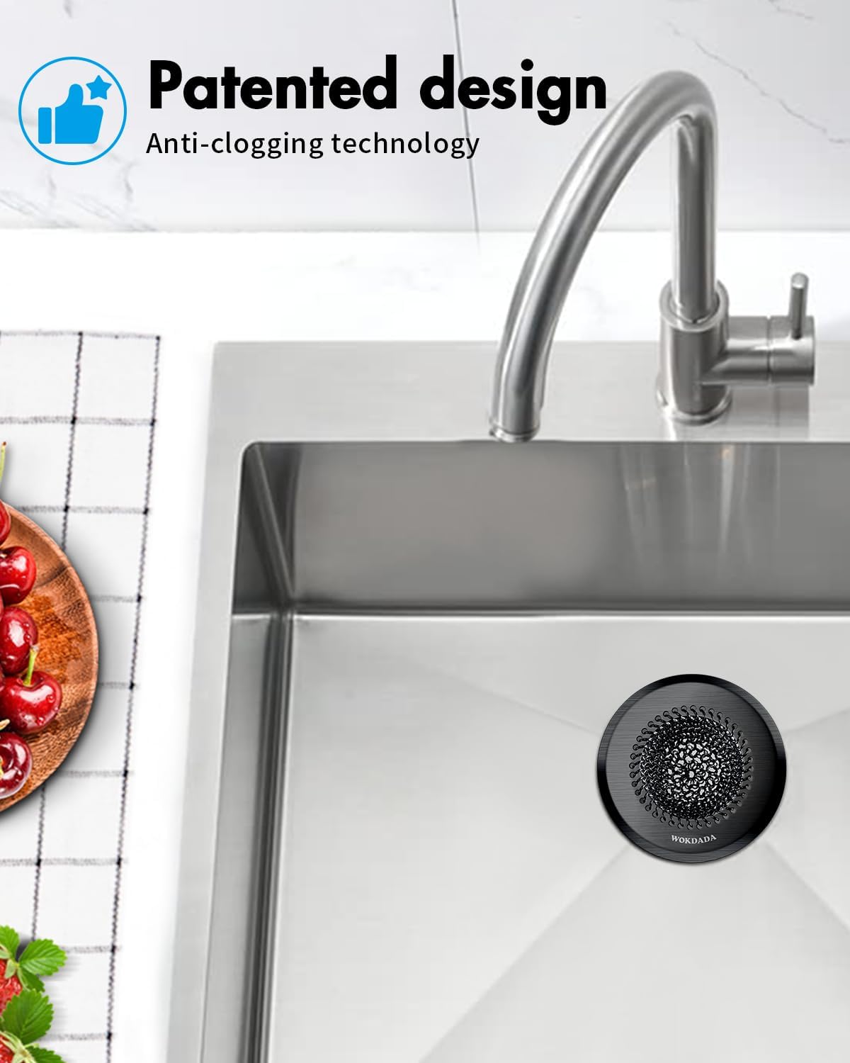Sink Drain Strainer, Reversible Mesh Sink Strainer with 304 Stainless Steel, Wokdada Revolutionary Anti-Rust Kitchen Sink Drain Strainer for Garbage Disposal Food Catcher (Black)