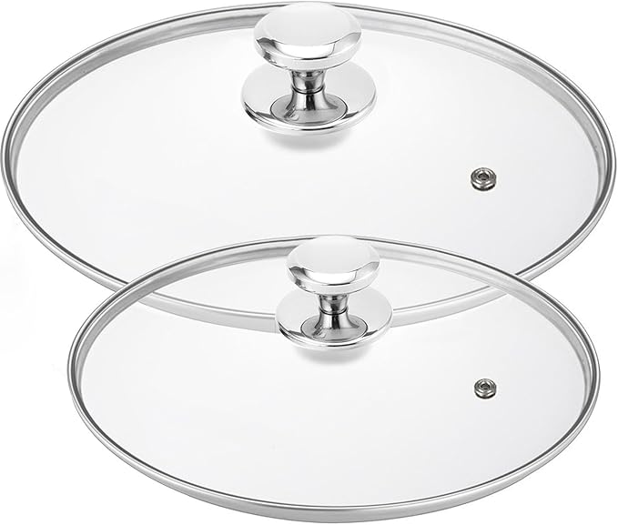 Glass Lid for Pots and Pans, 2 pcs Lids Set Cookware Cover Replacement 20 cm and 26 cm (8 In + 10.25 In)