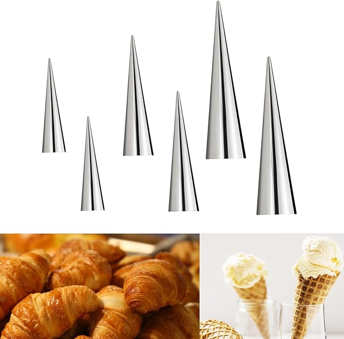 6 Pcs Horn Cannoli Tubes,Non-Stick Cream Horn Cones Tubes Stainless Steel Conical Croissant Pastry Baking Moulds,Cannoli Form Roll Mold Corner Shaper for Anniversary and Daily Use(3 Size)