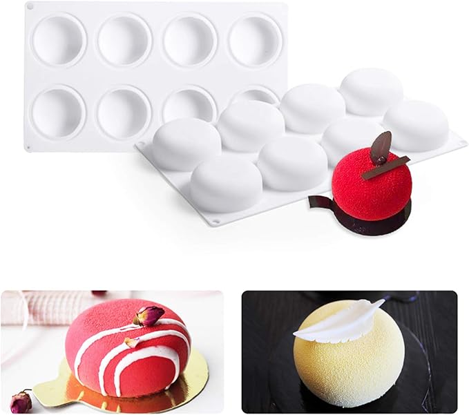 Silicone Cake Mold for Baking，8 Holes 3D Stone Round Shape Silicone Mousse Cake Pop Form,Non-Stick Candy Chocolate Jelly Baking Mould Tray,Pastry Cheesecake Pudding Bread Decorating Tool for Homemade
