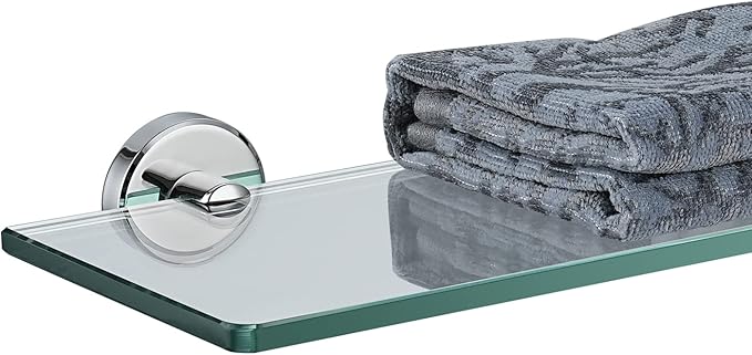 JQK Bathroom Glass Shelf Chrome, Tempered Glass Shower Storage 20 by 5 inches, 304 Stainless Steel Polished Chrome Wall Mount, TGS101L20-CH