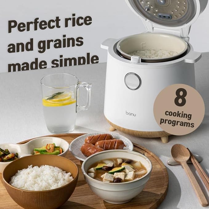 BANU Small Mini Rice Cooker Low Carb, Reduce Sugar, Keto Friendly 3 Cups (white rice), 1 Cup (Low carb rice), Keep Warm 24 Hours Preset For White, Brown Rice, Soup, Cake (BLACK)