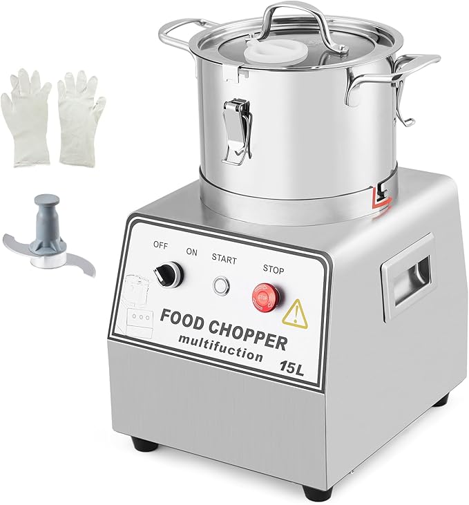 1400W Stainless Steel Commercial Food Processor, 63 Cup (16QT) Capacity, Electric Chopper & Meat Grinder for Vegetables, Nuts, Mixing, Blending, Durable Pro Kitchen Food Processing Machine