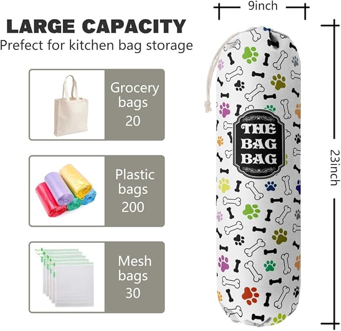Grocery Bags Holder Organizer For Shopping Bags, Wall Mount Plastic Bags Storage Container Dispensers, Pet Lovers Home Kitchen Bags, The Bag Bag Grocery Bag Holder, Gifts For Women Dog Mom Dad (G-17)
