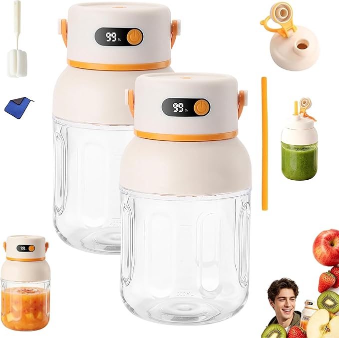 Portable Electric Juicer Cup with Zero Cord Hassle, Fresh Juicer Portable Blender with Digital Display, Leakproof USB-C Rechargeable Personal Blender for Home, Travel, Easy Clean (2a,1200ml)