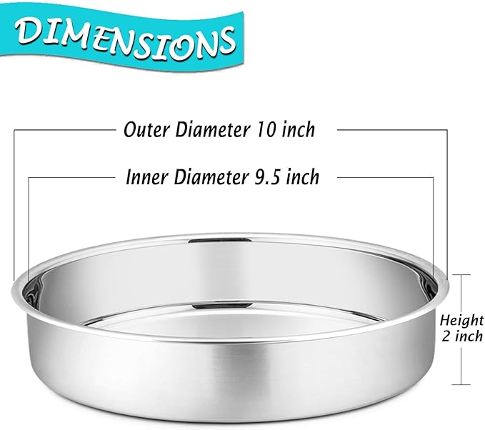 P&P CHEF 9.5 Inch Cake Pan, 1 Piece Round Layer Cake Baking Pans, Stainless Steel Smash Cake Tin Bakeware for Cooking Steaming, Nontoxic & Sturdy, Oven & Dishwasher Safe
