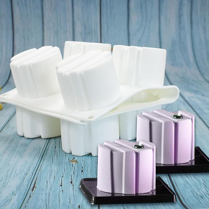 3D Small Cylinder Square Shape 8 Holes Non-stick Silicone Mold for DIY Pastry Jelly Cupcakes Mousse Ice Cream Chocolate Utensil (Cylinder Square I_11.88 X6.8 X1.76 inch)
