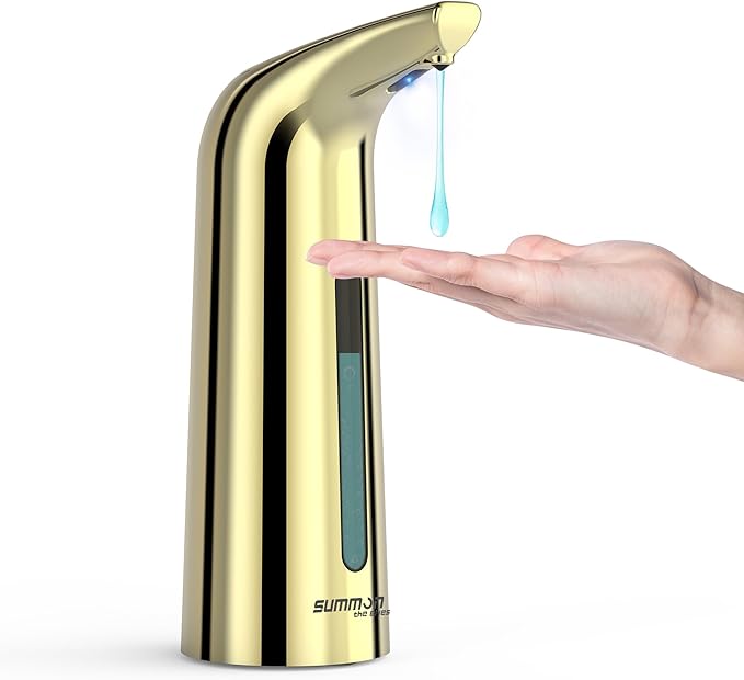 Automatic Soap Dispenser Touchless,400ML Hand & Dish Countertop Electric Liquid Rechargeable Dispenser with Sensor,Modern 4 Gear Adjustable Waterproof Kitchen Auto Soap Pump（Gold）
