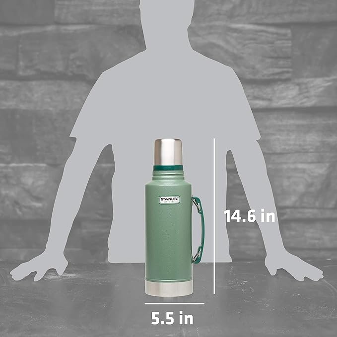 Stanley Heritage Classic Vacuum Bottle with Handle 2.0 qt | Wide Mouth with Leakproof Cup Lid | Keep Drinks Hot Cold for Travel-| Insulated Stainless Steel -| BPA-Free-| Hammertone Green,(Pack of 4)