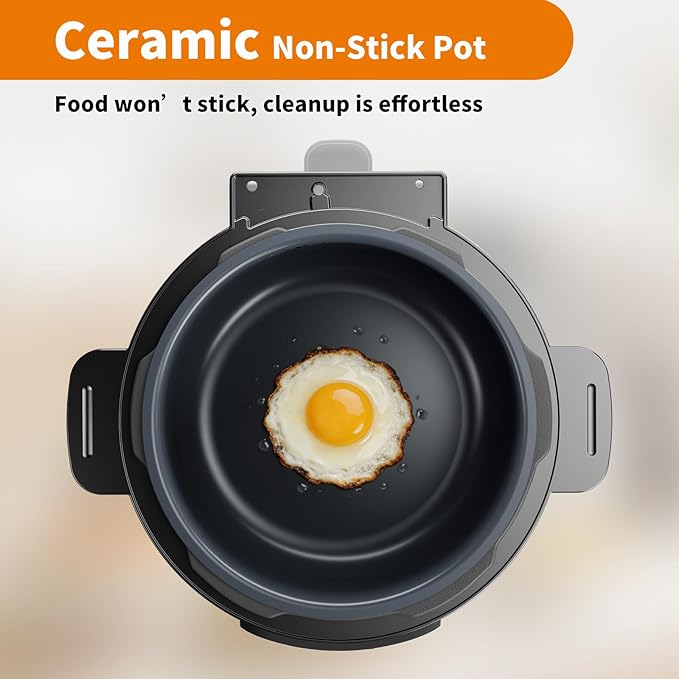 6Qt Electric Pressure Cooker, 9-in-1 Programmable with IMD Touchscreen, Rice Cooker, Slow Cook, Steam, Sauté, Warmer, 24H Delay Start, Non-Stick Ceramic Pot, 1000W, Silver
