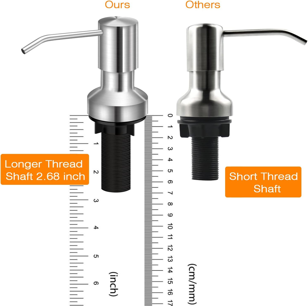 Sink Soap Dispenser for Kitchen Sink, Countertop Built in Sink Soap Dispenser with 47”Extension Tube kit, No Need to Fill The Little Bottle Again (Brushed Nickel)
