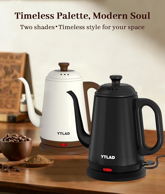 Gooseneck Electric Kettle 1L, 1000W Fast Boiling for Pour-Over Coffee & Tea, 304 Stainless Steel BPA-Free, Precise Flow Spout, Auto Shut-Off & Boil-Dry Protection, Retro Style (Black)