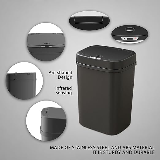 Touchless Motion Sensor Trash Can with Sealing Lid Automatic Soft Close Silent Bathroom Kitchen Office Waste Bin Narrow Rectangular ABS Hands Free Smart Home Garbage Container (Black)