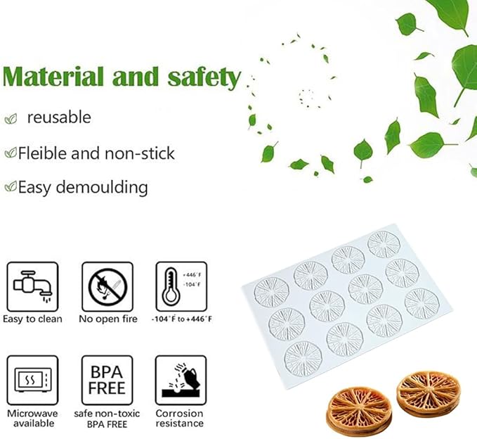 Hollow 3D Leaf Tuille Lace Silicone Cake Moulds, Molds Silicone Baking Fondant Tuile Molds, Polymer Clay Mold for Baking, Clay, Resin, Sugar Craft, Dessert Cake Decoration (1pcs Lemon Slices Mold)