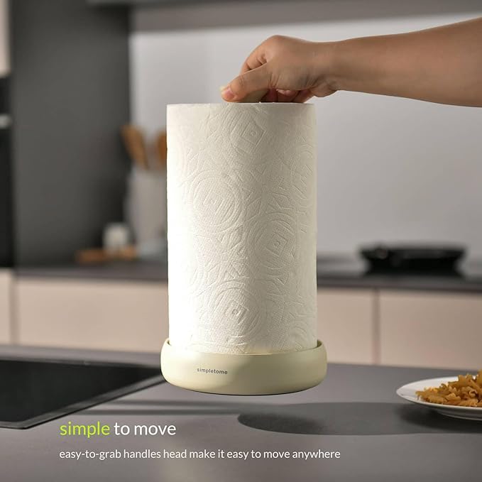 simpletome Paper Towel Holder Countertop Keep It Rolled Up Weighted Base (Matt Cream)