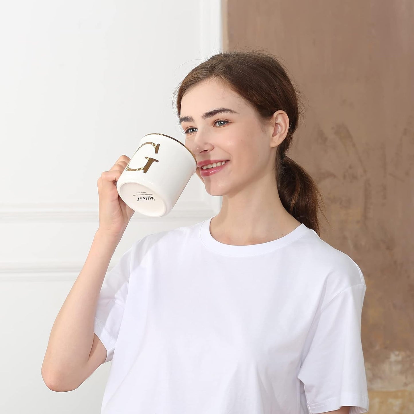 Miicol Ceramic Coffee Mug 16 oz, Monogram Coffee Cup, Golden Initial Tea Mug, Personalized Tea Cup, Unique Gift, Large Mug for Home, Office, Letter J
