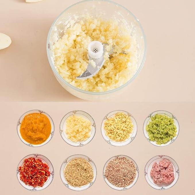 250ml Electric Garlic Chopper, Mini Food Processor Masher Crusher, Garlic Grinder with USB Charging for Onion Ginger Vegetable Pepper Spice Meat (Gray : Blue)