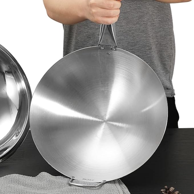 Wok Pan Stainless Steel Stir Fry Pans Wok Frying Wok Pan Induction Stove Wok with Wood Handle Cooking Skillet Cookware for Gas Induction or Electric Stove Wok