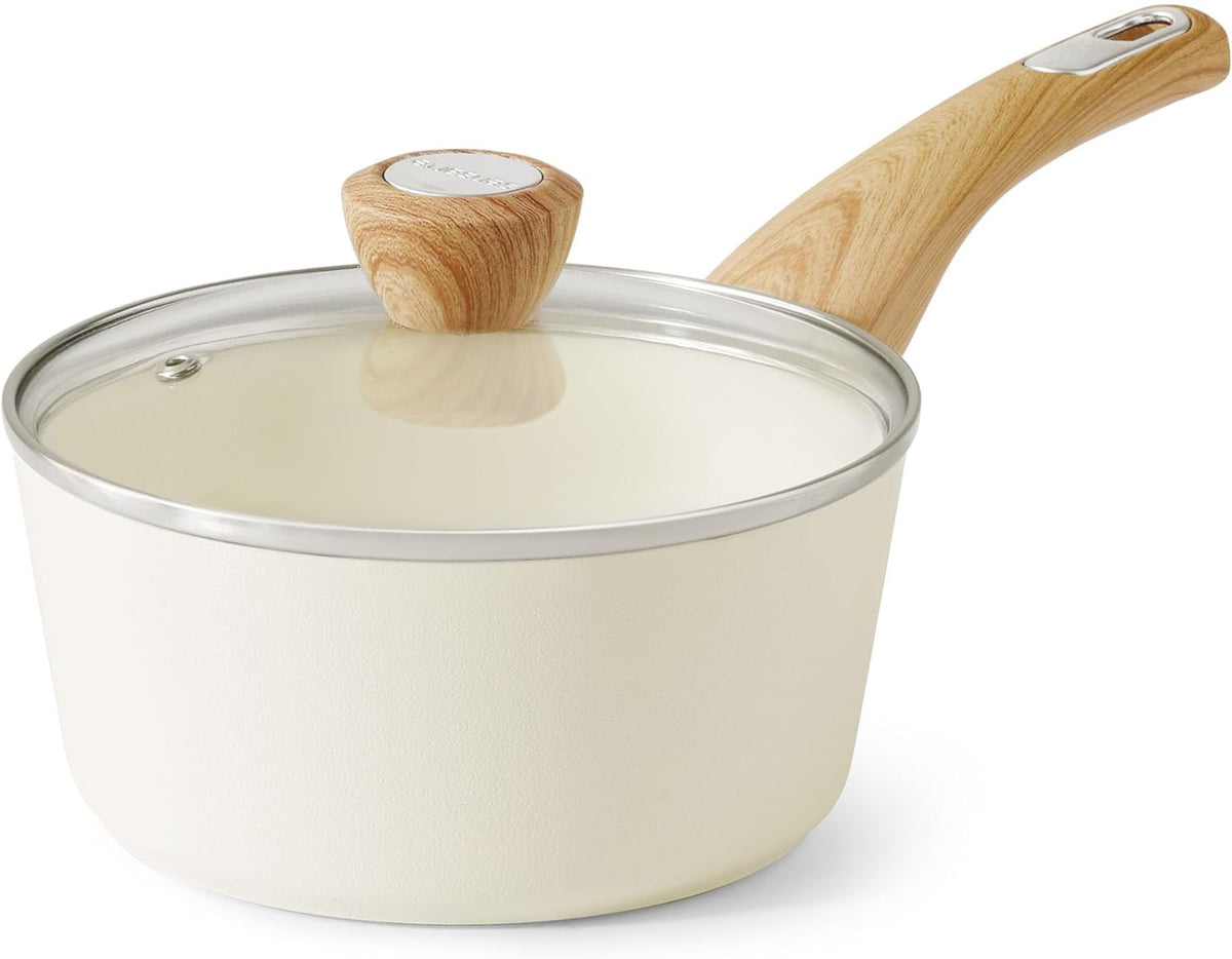 SENSARTE Ceramic Nonstick Sauce Pan with Lid, 1.5 Quart Small Saucepan, White Cooking Pot with Stay Cool Handle, Non toxic Kitchen Sauce Pot, Non stick Saucier Pan, Induction Pot, PFOA PTFE PFAS Free