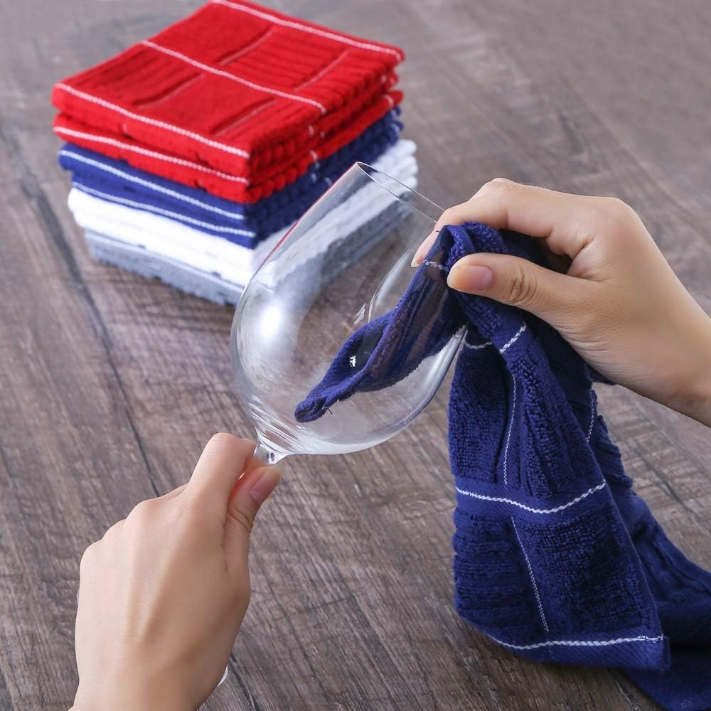 Glynniss Dish Cloths for Kitchen Washing Dishes, Super Absorbent Dish Rags, Cotton Terry Cleaning Cloths Pack of 8 (Geen, 12x12 inches)