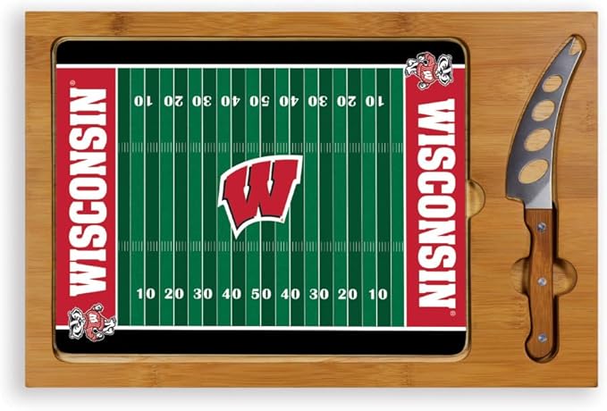 PICNIC TIME NCAA Icon Glass Top Cutting Board & Knife Set, Cheese Boards Charcuterie Boards, Serving Platter, (Parawood & Bamboo)