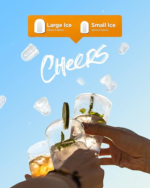 Ice Maker Machine for Countertop, 9 Bullet Ice Cubes Ready in 6 Minutes, 26lbs in 24Hrs Portable Ice Maker Machine Self-Cleaning, 2 Sizes of Bullet-Shaped Ice for Home Kitchen Office Bar Party