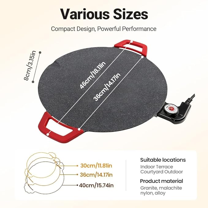 Indoor Smokeless Electric Griddle: 1000W Fast Heating Indoor Grill with 11/14/16" Nonstick Surface, Adjustable Temp Control, Easy to Clean for Steak, Pancake & BBQ (14in)