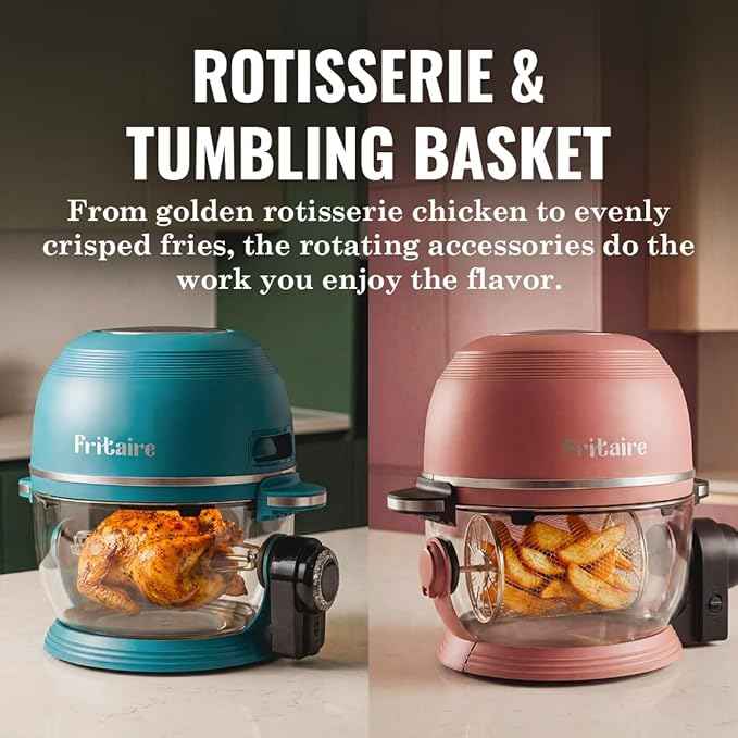 Non Toxic Air Fryer™ Pro | 9-in-1 Glass Air Fryer | Self-Cleaning | 5 Quart | Rotisserie and Tumbler | 400F Vortex For Even Cooking, BPA-Free Teflon Free, Recrisp, Roast, Bake, Orange