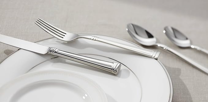 Lenox Silverware Set, Esquire 65-Piece Flatware Set, Service For 12, 18/10 Stainless Steel, Dishwasher Safe, Knives Spoons And Forks Sets, Home And Kitchen Serving Utensils (Silver, 65 Piece)