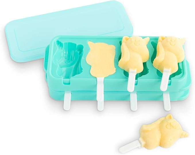 ZOKU Unicorn Ice Pop Molds, Stackable Easy-Release Ice Popsicle Tray with 4 Molds, Sticks, and Lid, BPA-free, Set of 2