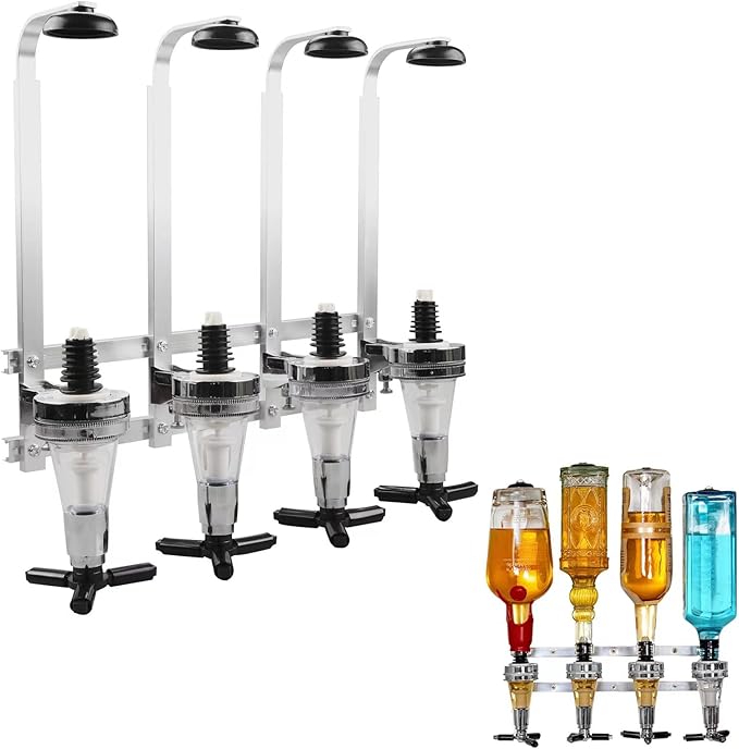 Wall Mounted Liquor Dispenser Revolving Nozzle Drinkware Set Bar Butler Bracket Wine Dispenser Machine Drinking Pourer 30ml by MUGLIO 4 Bottle