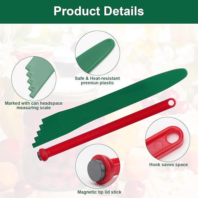 Catcan 4 PCS Canning Kits- Include Magnetic Lid Lifter and Bubble Popper Heat Resistant Home Easy Canning Tools (Red+Green)