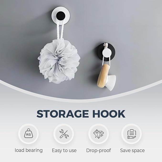 Suction Cup Hooks for Wreaths on Glass, 2025 New No Drill Suction Cup Hooks for Shower, Wreath Hanger Holder for Front Door, Upgraded Towel Hooks for Window Bathroom Mirrors (2, Black)
