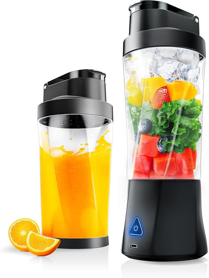 Personal Juice Blender With 24-Ounce Capacity Portable Mixing Cup USB Rechargeable Smoothie Maker BPA-Free With Leak-Proof Lid Suitable For Travel Fitness Camping And Home Use (Black and white)