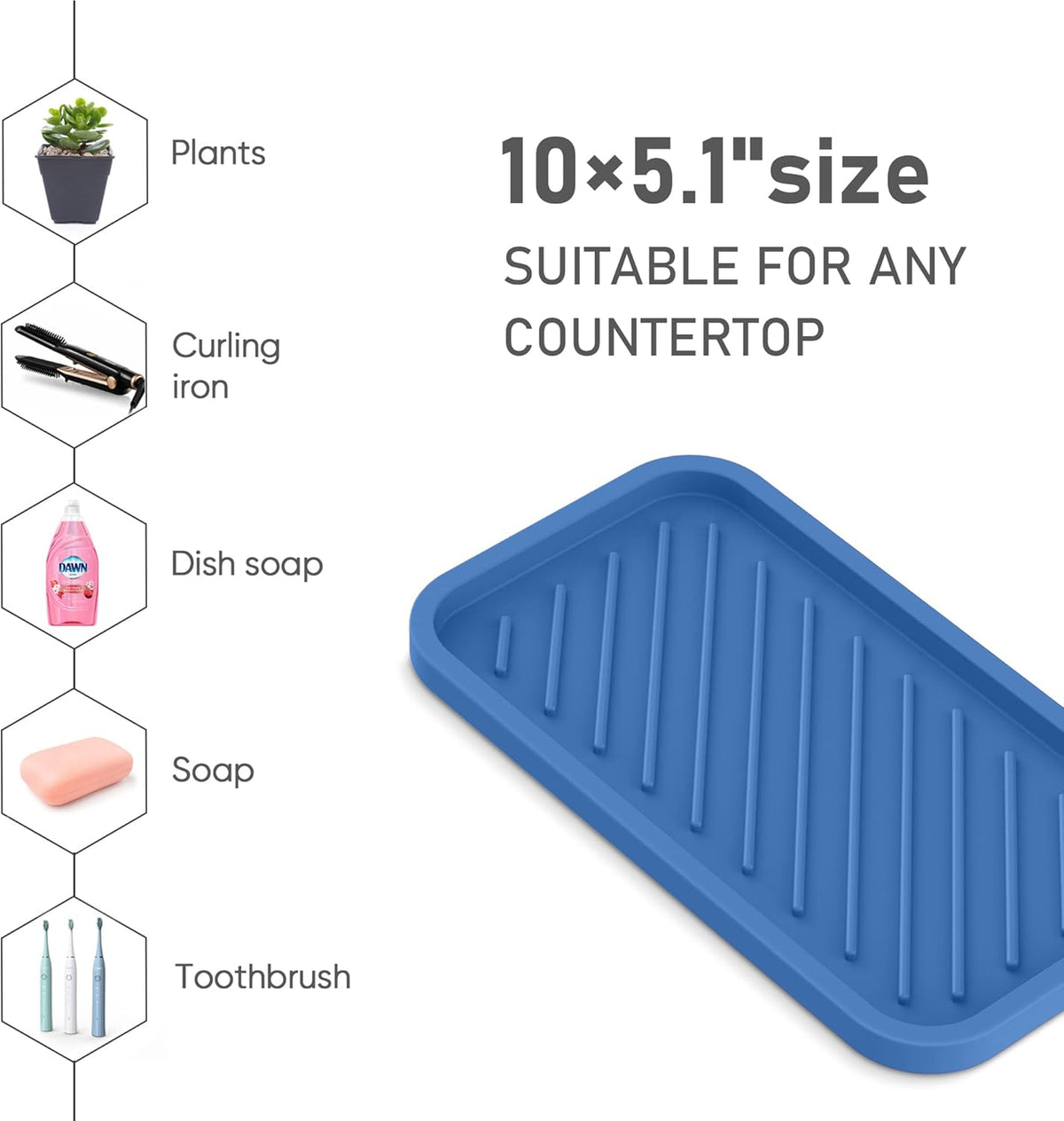 EG-SIPRO Silicone Sponge Holder, Large 10" Kitchen Sink Organizer Tray, Sponge Caddy Dish Soap for Scrubber, Soap Dispenser, Scouring Pad