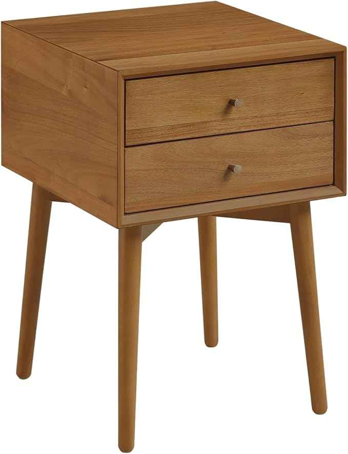 Nathan James Harper Modern Nightstand Side Accent or End Table with Storage Drawer, Set of 2, Oak Brown