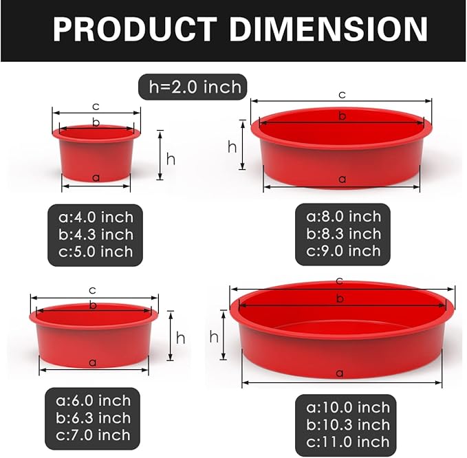 SILIVO 4-Piece Silicone Cake Pans Sets for Baking - Nonstick Silicone Round Cake Molds for Layer Cakes, Cheese Cakes and Chocolate Cakes - 3+5+7+9 inch