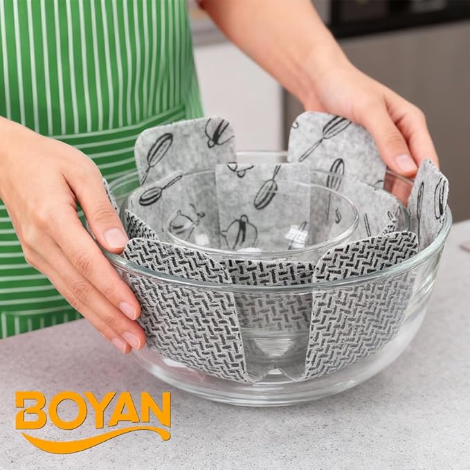 BOYAN Pot and Pan Protectors, Larger & Thicker Felt Pot Protectors for Stacking, Set of 12 & 3 Different Sizes, Cookware Accessories, Pan Separators for Stacking Skillet Ceramic Glassware