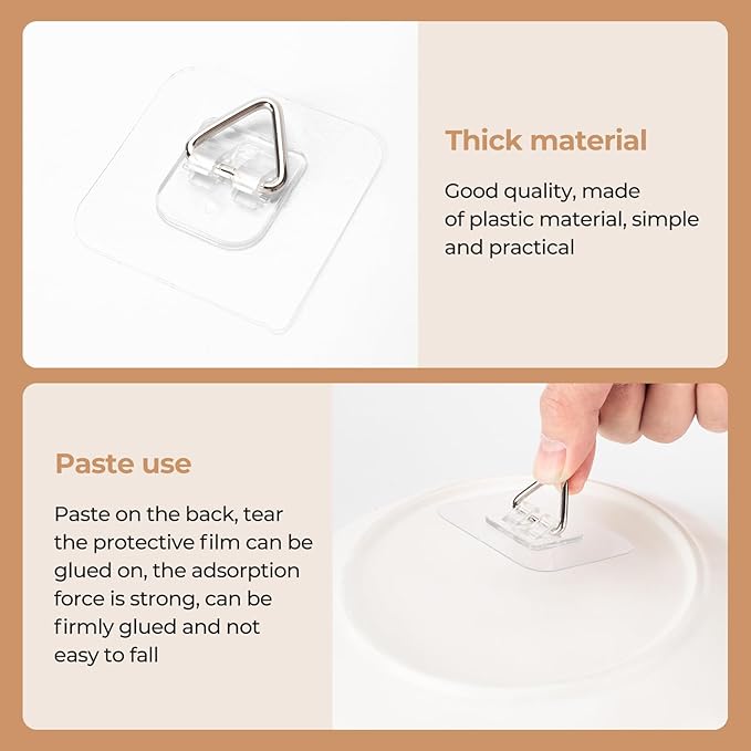 Bilillo 10 Pack Invisible Vertical Plate Hangers, 2.3 Inch Adhesive Plastic Hooks for Hanging Decorative Plates, Wall Art, and Small Artwork