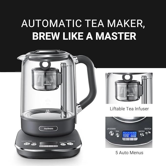 Joydeem Hot Tea Maker, Glass Electric Kettle with Auto Lift Tea Infuser and Temperature Control, 1.7L, JD-ZC6088G