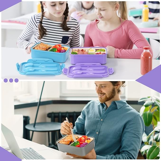 Bento Boxes for Adults - 1100 ML Bento Lunch Box Container For Kids With Spoon & Fork - Durable Perfect Size for On-the-Go Meal, BPA-Free and Food-Safe Materials(Blue)